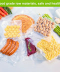Assorted foods sealed in Extra Wide 15 Inch Vacuum Sealer Bags Roll 50 Feet Textured BPA Free Heavy Duty 3.5 Mil