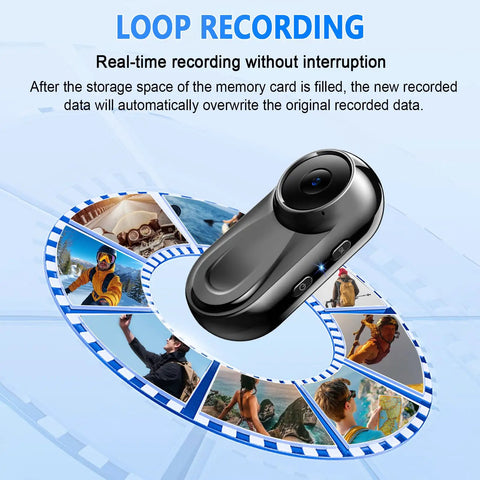 Loop recording feature of Thumb Size 1080P Wearable Body Camera With 64GB Card for hands-free video and vlogging.