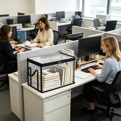 Store Your Stuff Like A Pro With These Sleek Clear Storage Bins Featuring Smooth Zipper Closures And Heavy Duty Reinforced Handles for office organization.
