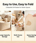 Hardcore Foldable Felt Storage Basket With Dual Handles Slick Collapsible Fabric Bin Organizer For Shelves Closet Laundry Keeps Your Crib Lookin Fresh Hassle Free Game Changer For Toys Nursery Bedroom Office In Brown with teddy bears and multi-use items.