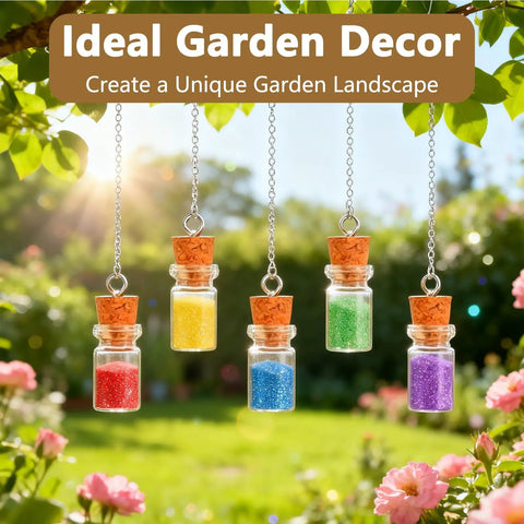 Mini Glass Bottle Charms With Corks And Eye Screw Caps Includes Tiny Dropper Vials For Diy Necklace And Keychains Perfect For Bead Art And Craft Lovers Who Want To Make Sweet Mini Treasure Jars That Are Truly Sick And Cool To Show Off, hanging in sunlight filled garden.