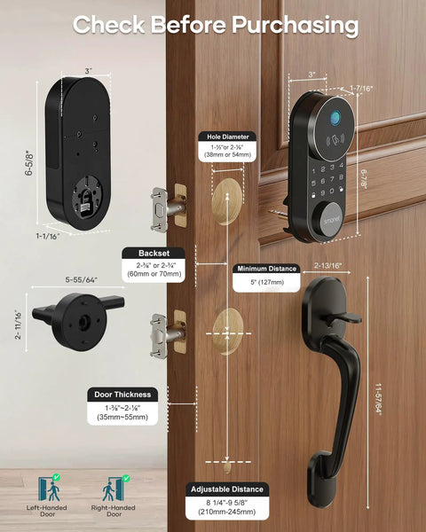 Smart Front Door Lock Set With Built In Wifi Bluetooth Deadbolt dimensions and installation guide for secure keyless entry.