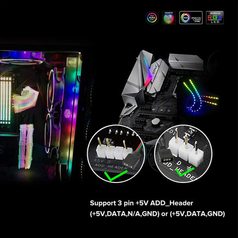 Individually Addressable 4 Pack 19 Inch WS2812B LED Strip for 5V 3 Pin Headers on Asus Aura Sync Gigabyte RGB Fusion motherboard