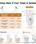 Installation guide for Beast Mode Cast Iron Toilet Safety Rails With Quick Fold Handles showing dimensions for toilet compatibility.
