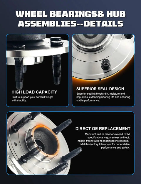 Detailed view of Front Wheel Bearing Hub Assembly Rwd Swap For Cadillac Escalade Escalade Esv Chevrolet Silverado 1500 with high load capacity and seal design.