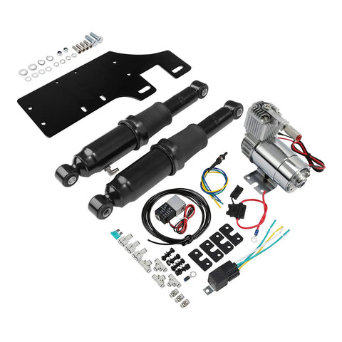 Transform Your Harley With Sick Air Ride Suspension Kit Touring 1994-2025 Adjustable Shocks and components layout.