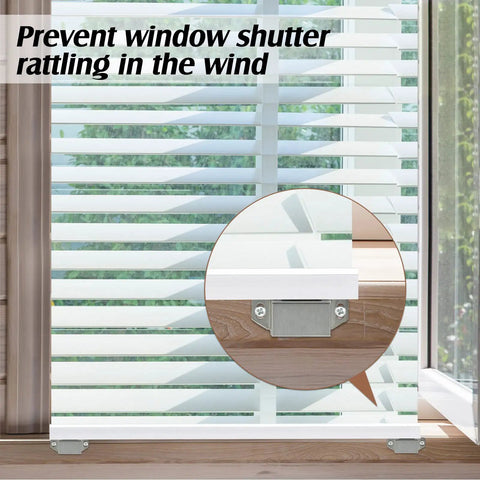 Spring Loaded Plantation Shutter Pins And Heavy Duty Magnets Complete 125 Piece Repair Kit With Screws For Windows Doors close-up of a window shutter with a heavy magnet installed to prevent rattling.