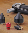 One Eighth Inch Rubber Tip Set For Air Blow Gun With One Half Inch High Flow Adapter Four Piece Nozzle Kit Featuring 15mm 24mm 35mm Rubber Tips And Brass Fittings For A Tight Universal Air Compressor Connection showing rubber tips and brass fittings on a wooden table
