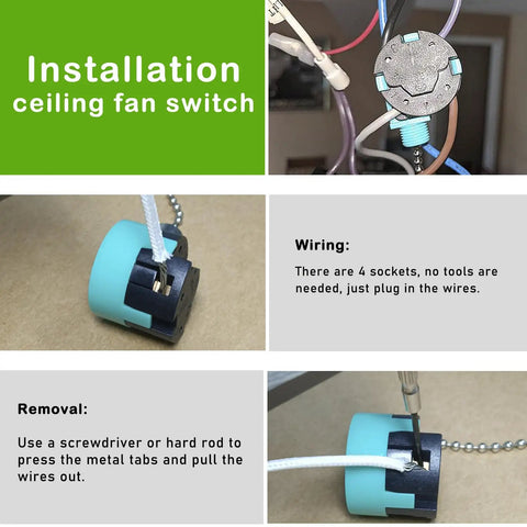 Ceiling Fan Pull Chain Switch Kit With CBB61 Capacitor And 3 Speed 4 Wire Light Replacement installation guide with wiring tips.
