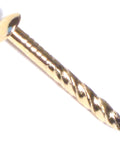 Premium 11 Gauge 7 8 Inch Carpet Trim Nails Brass Finish On Steel Core Heavy Duty Fasteners, close-up view of a twisted nail.