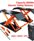 Built Like A Tank Heavy Duty Mid Rise Scissor Lift Delivers Eight Thousand Pound Heft For Smooth Movable Auto Hoisting with electric safety release.