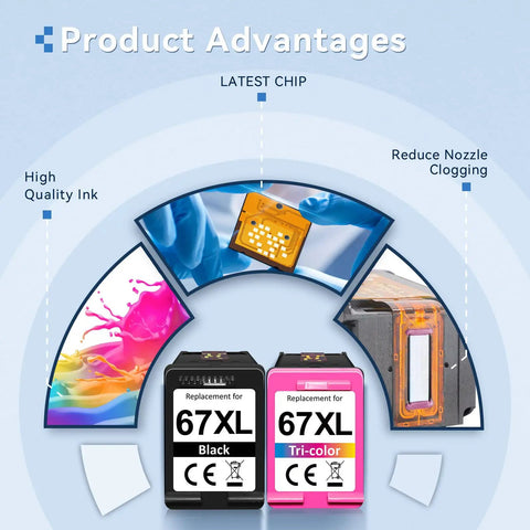 67XL Black And Color Ink Cartridges Combo Pack For DeskJet And Envy Series high-quality ink and chip technology