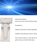 Stainless Steel Reversible Hinge For Indoor Outdoor Use Heavy Duty Rust Prevention Door Hinge With Reversible Pin Perfect For Toolbox Carriage Gates Right Or Left Hand Install, shown against a blue background with product features.