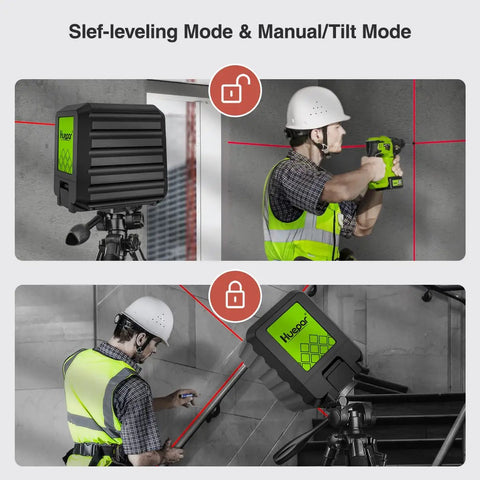 Cross Line Laser Level For DIY Projects With Self Leveling In Under 3 Seconds, 100ft Range in use by construction workers.