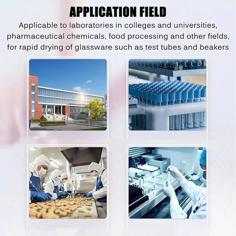 12 Hole Lab Airflow Glassware Dryer Rack With Tree Branch Duct And Electric Heater used in laboratories for rapid drying of glassware.