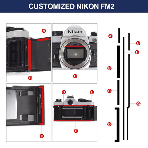 Customized Nikon FM2 with labeled light seal foam kit for easy installation. Pre-Cut Light Seal Foam Kit For Nikon FM FM2 FE FE2 Film Cameras.
