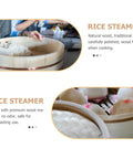 Handmade Wooden Rice Steamer Bucket With Flat Lid And Detachable Base For Commercial Kitchen Use, filled with rice, in use.