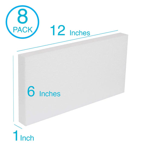 Top Shelf Heavy Duty EPS Foam Sheets For Crafting And Model Building No Fuss 6 X 12 Inch Rigid Craft Boards Easy To Carve Great For School And DIY Projects 8 Pack displayed in white with dimensions.