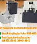 No Sweat Refrigerator Start Relay And Overload Capacitor Kit Replacement For Wr09x10107 Wr55x24064 Ckdx24064x, showing relay and capacitor in kitchen.
