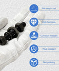 Pro Grade 1040 Piece M3 Screw Kit Featuring Hex Socket Head Cap Screws And M3 Bolts Nuts Washers Includes Allen Key For 3D Printing CNC Repairs Heavy Duty 12 9 Alloy Steel Workshop Essential Top Notch Hardware Set held in a glove, showcasing two black screws.