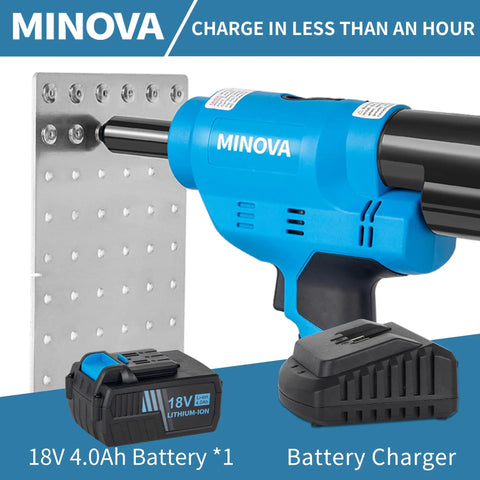 Heavy Duty Brushless Cordless Rivet Gun With 18V 4Ah Battery For All Material Blind Fasteners, battery and charger displayed.