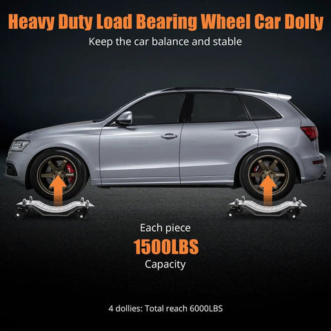 Heavy Duty Car Dollies 4 Pack With 360 Degree Swivel Casters Slick Rolling Wheel Transporters For Garage And Shop Smooth Operator Moves Heavy Loads 6000 Lbs Capacity with silver car and dollies.