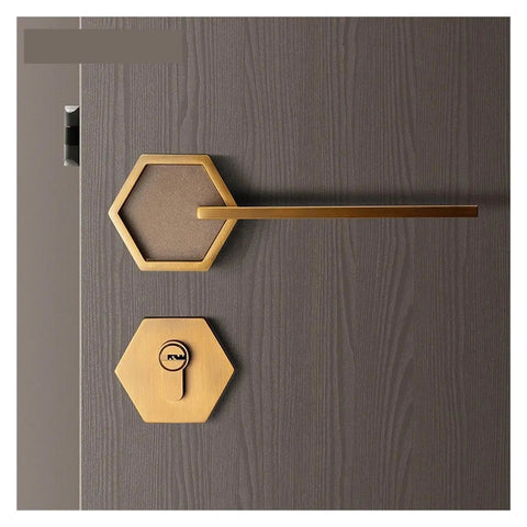 Top Shelf Interior Silent Door Lock Crafted From Premium Zinc Alloy Handle, hexagonal design for bedroom and bathroom use.