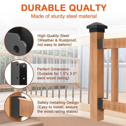 Must Have Heavy Duty Steel Deck Railing Bracket Kit, 24 Pack Connectors For 2x4 Wood Posts, Includes 195 Coated Screws And Drill Bit