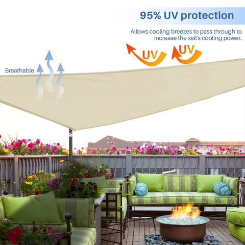 Beige 9 Ft Triangle Sun Shade Sail Canopy for Patio Backyard Garden UV Blocking and Breathable Outdoor Shade Cover over patio