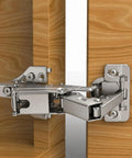 Heavy Duty 175 Degree Face Frame Cabinet Hinges For Full Overlay Kitchen Doors Universal 45Mm And 48Mm Mounting Plate installed on wooden cabinet.