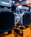 Close-up of motors stabilized with 16 Piece Heavy Duty Rubber Spacers Featuring Badass Vibration Dampening Built Tough For Zero Flex Mounting And Smooth Gear Operation Indoors Or Outdoors.