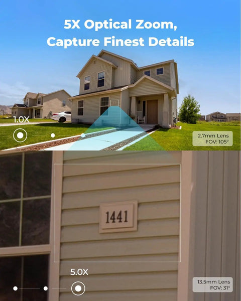 Comparison of 5X optical zoom on 4K PoE Outdoor Security Cam With 123 Degree Field Of View And 5X Optical Zoom