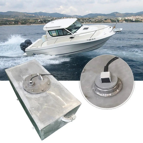Heavy Duty Water Fuel Tank Level Sensor Sender Unit For Trucks Generators And Buses Built Dang Tough With 316 Stainless Steel, shown with a boat.