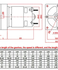 Detailed technical drawing of Heavy Duty 775 Dc Gear Motor featuring dimensions and specifications for power tools.