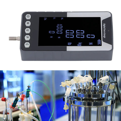 Built Tough 10N Digital Force Gauge With A High Def Color Display And Seamless Data Sync For Zero Hassle Push Pull Calibration And Live Newton Readings on a table, showing a digital display.