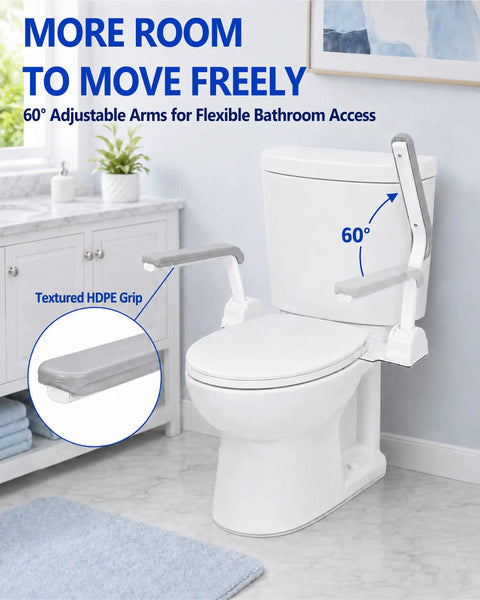 Heavy Duty Adjustable Toilet Safety Rail Giving Rock Steady Grip And Quick No Drill Setup For Seniors And Pregnant Moms Who Need Easy Getting Up Without Eating Up Valuable Bathroom Space Inside