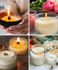 Handheld candle in coconut shell, soy wax candles in glass jars with wicks, part of Candle Making Starter Kit With 130 Pieces Wicks And Full Tool Set For DIY Soy And Beeswax Candles Includes 100 Cotton Wicks, 30 Wood Wicks, Wick Holders, Metal Bases, Stickers, Tabs, Tweezers, Pen, String And More.