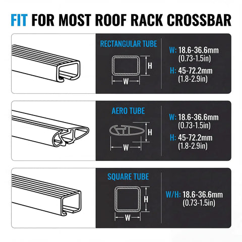 Fit specifications for Heavy Duty Aluminum Roof Ski Rack With Secure Strap Carrier For Skis Snowboards And Paddleboards Universal Crossbar Fit.