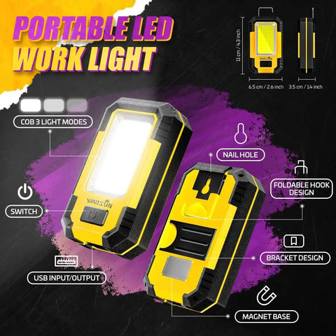 Diagram of 2 Pack Portable Led Rechargeable Work Light With Magnetic Base And Hanging Hook, 30W 1200 Lumens Super Bright, Yellow