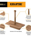 Eclipse Concealed Deck Fasteners Hide Unsightly Screws For A Clean Outdoor Floor Using Industrial Grade Stainless Steel Clip System.