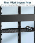 Dead Simple Smart Push In 10 32 Cage Nuts And Rack Screws With Forty Nuts Plus Eighty Bolts Fits One Point Five To Two Mm Square Hole Rails Makes 19 Inch Server Rig Mounting No Sweat At All, rack mount shelf with perforations