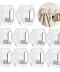 Hella Strong 10 Pcs White Hexagonal Water Ripple Self Adhesive Wall Hooks with silver clips for hanging keys and coats.