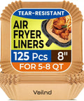 125 Pcs 8 Inch Square Air Fryer Liners Disposable Parchment Paper Nonstick Cooking Mats in stack for 5 to 8 Qt oven