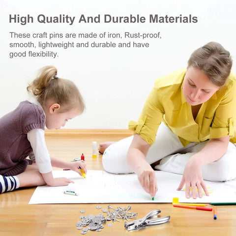 Sick Craft Kit With 100 Real Deal Silver Plated Iron Paper Fasteners And 300 Flat Washers Plus Heavy Duty Hole Punch for crafting