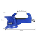 Heavy Duty 5 Inch Bench Vise With 360 Degree Swivel Locking Base Desktop Clamp, side view with dimensions shown