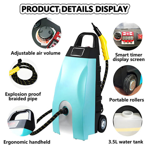 EpyGnom 3000W Handheld Steam Cleaner W Ozone Feature showing ergonomic handle, adjustable air volume, and 3.5L tank.