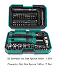 Knockout Metric Ratchet Wrench Set Featuring 10 Sockets Spanning 4 To 13 Millimeters in a case with extensions and driver bits.
