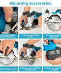 Heavy Duty 6 Inch Cordless Circular Saw With 21V Brushless Motor Dual 6Ah Battery Packs Three Pro Grade Blades Fast Charger And Full Throttle 7000 Rpm Power For Clean No Sweat Wood Cutting showing mounting accessories installation steps.