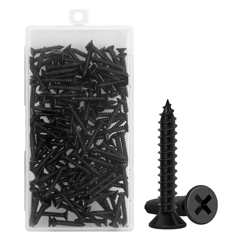 One Inch Wood Screws 130 Piece Set Self Tapping Flat Head Phillips Black Carbon Steel For Indoor Furniture And Woodworking