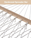 Close-up of Two Person Outdoor Hammock Replacement Pad For Stand showing hardwood spreader bar with durable rope ties.